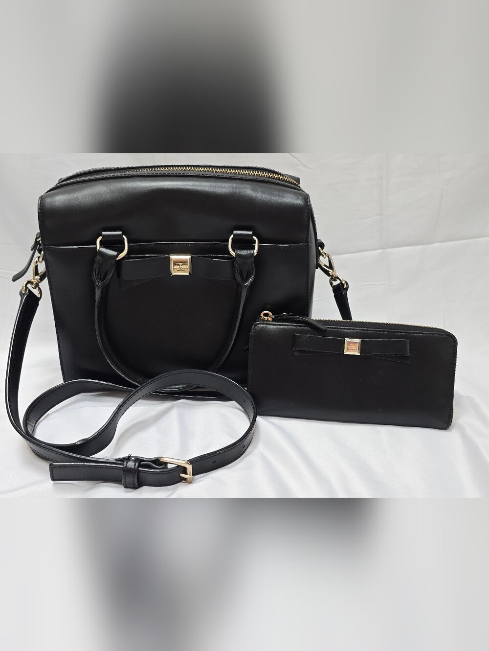 Kate Spade Black Leather Bow Satchel & Matching Wallet Set